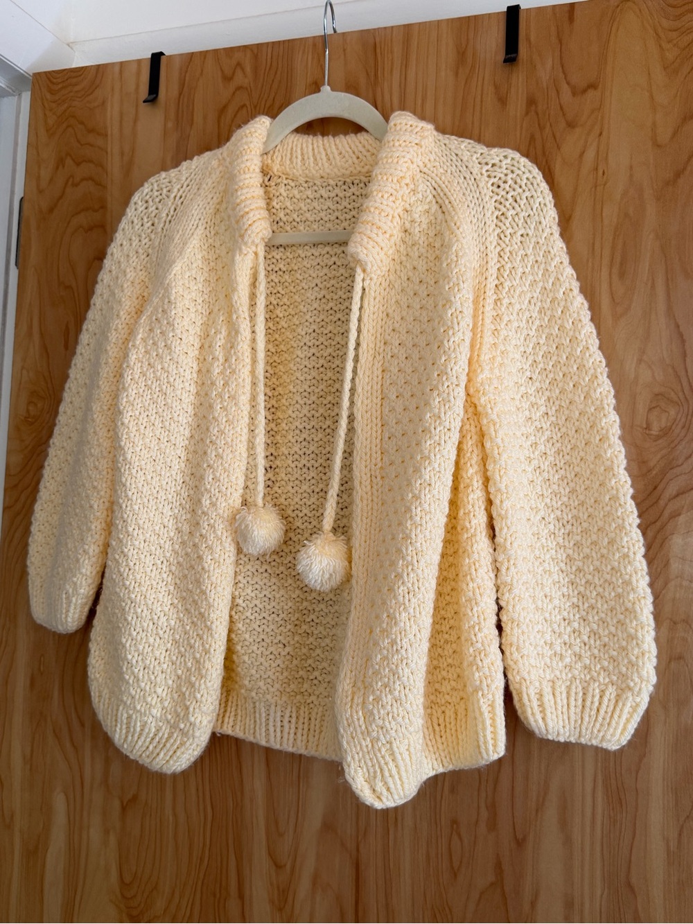Handmade Chunky Knit Crochet Sweater Pom Pom Cardigan Jacket
